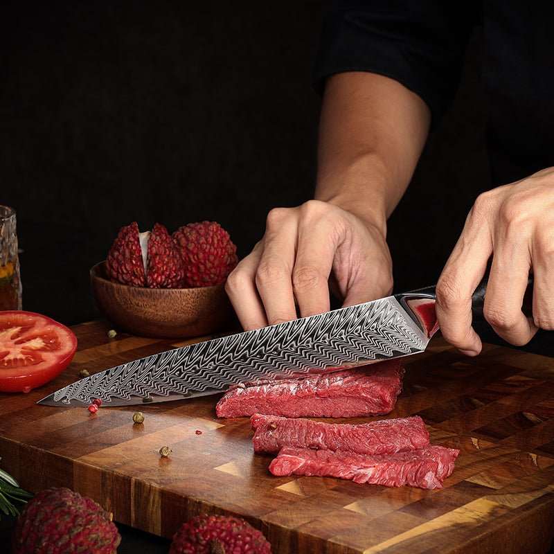 Supreme VG10 8-Pc Professional Chef Knife Set with Stained Olive Wood Handle & Sheath - Shokunin USA