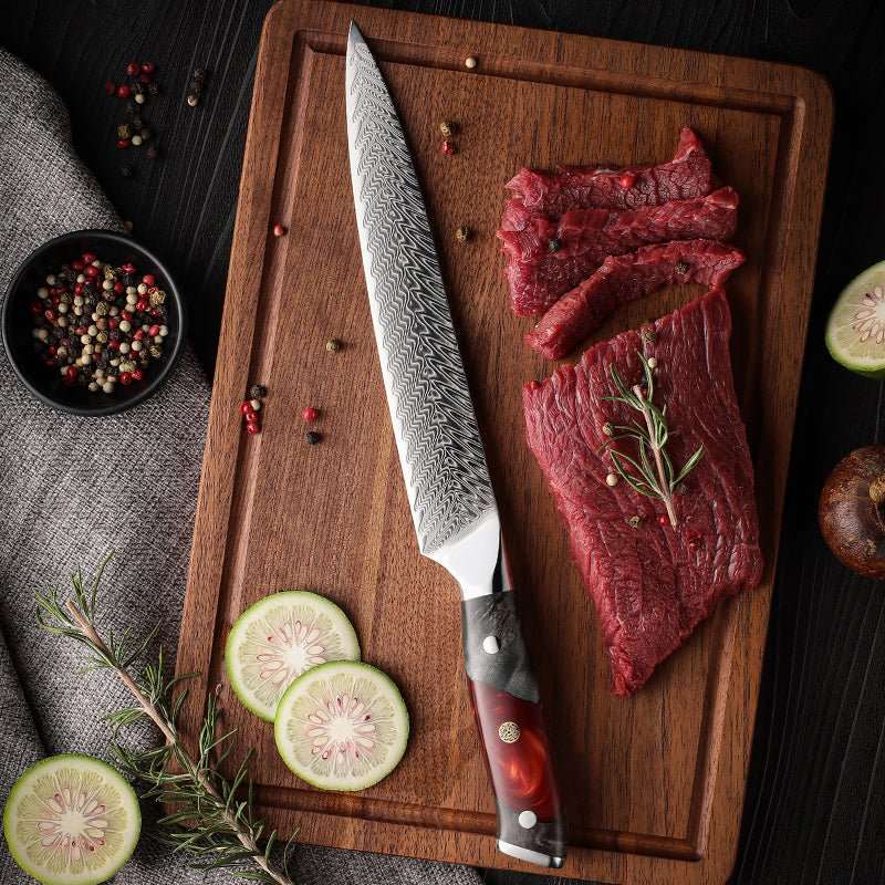 Supreme VG10 8-Pc Professional Chef Knife Set with Stained Olive Wood Handle &amp; Sheath - Shokunin USA