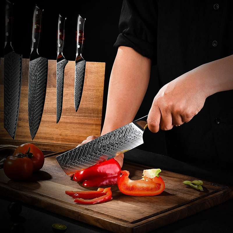 Supreme VG10 8-Pc Professional Chef Knife Set with Stained Olive Wood Handle & Sheath - Shokunin USA