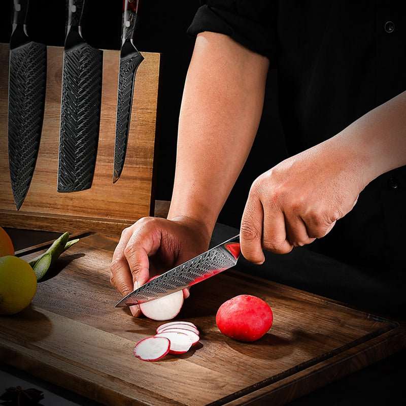 Supreme VG10 8-Pc Professional Chef Knife Set with Stained Olive Wood Handle &amp; Sheath - Shokunin USA