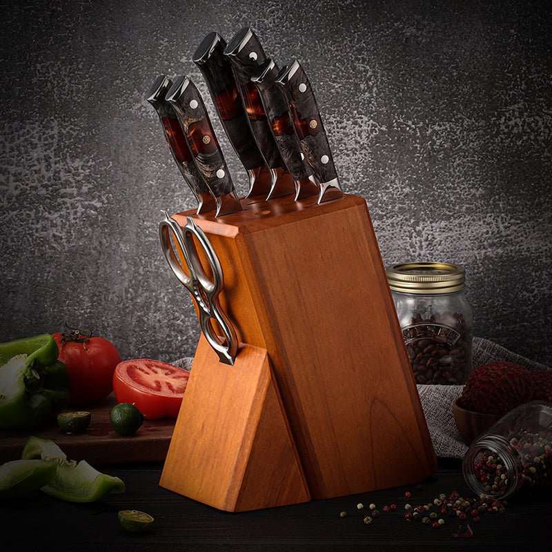 Supreme VG10 8-Pc Professional Chef Knife Set with Stained Olive Wood Handle & Sheath - Shokunin USA