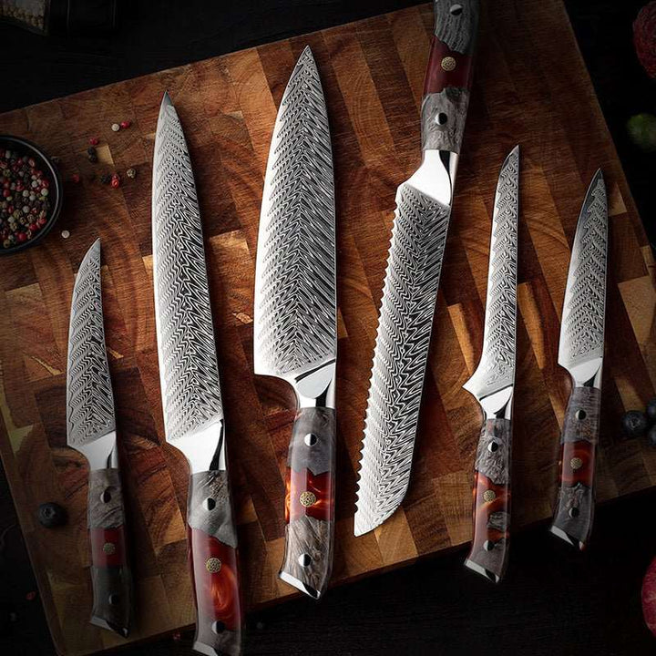 Supreme VG10 8-Pc Professional Chef Knife Set with Stained Olive Wood Handle &amp; Sheath - Shokunin USA