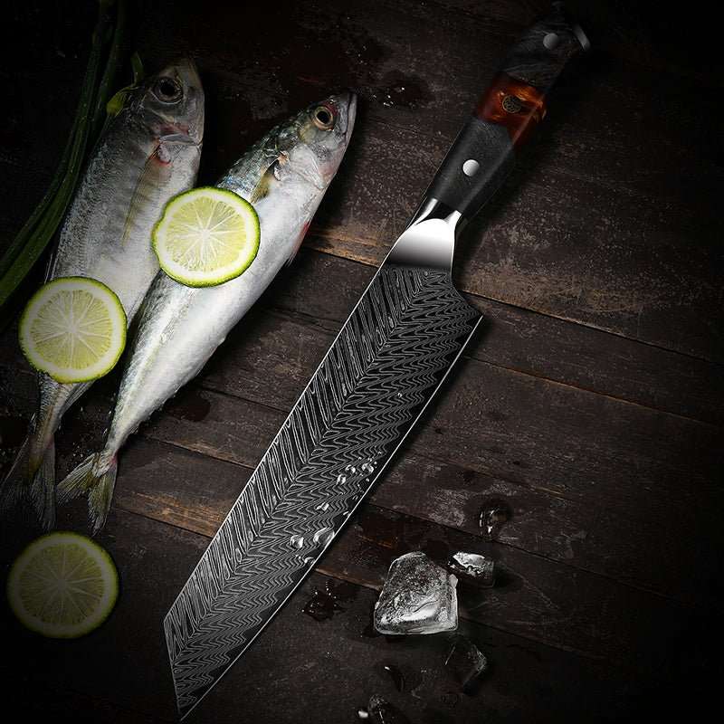 Supreme Pro Japanese Knife Set - 5-Piece, VG10 Damascus with Ebony Burl Wood Handle &amp; Sheath - Shokunin USA