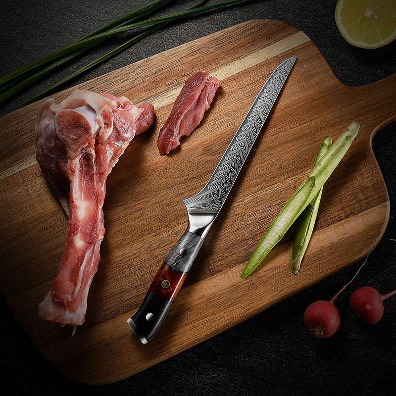 Supreme Pro Japanese Knife Set - 5-Piece, VG10 Damascus with Ebony Burl Wood Handle &amp; Sheath - Shokunin USA