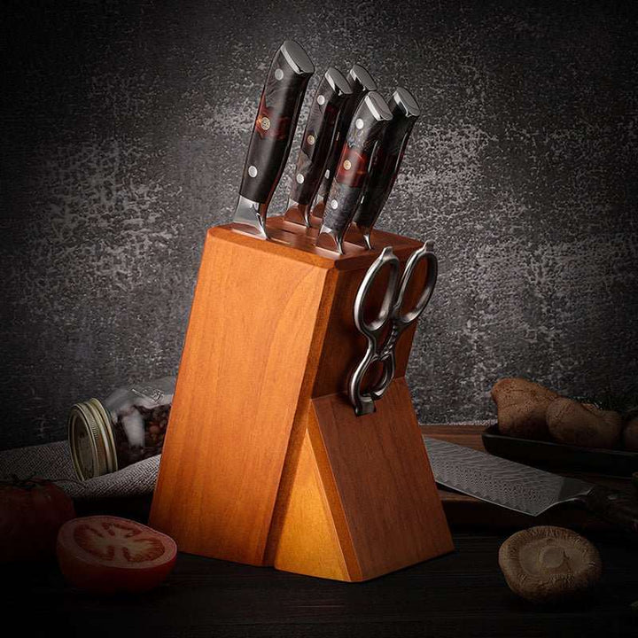 Supreme Pro Japanese Knife Set - 5-Piece, VG10 Damascus with Ebony Burl Wood Handle &amp; Sheath - Shokunin USA
