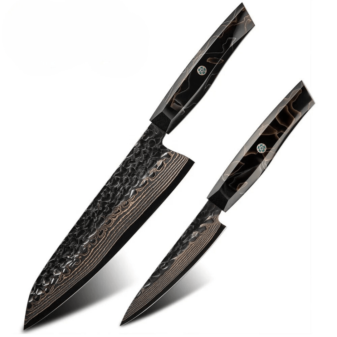 Majestic Japanese Copper Damascus Chef Knife with Rare Raffir Noble Handle Handle - Shokunin USA