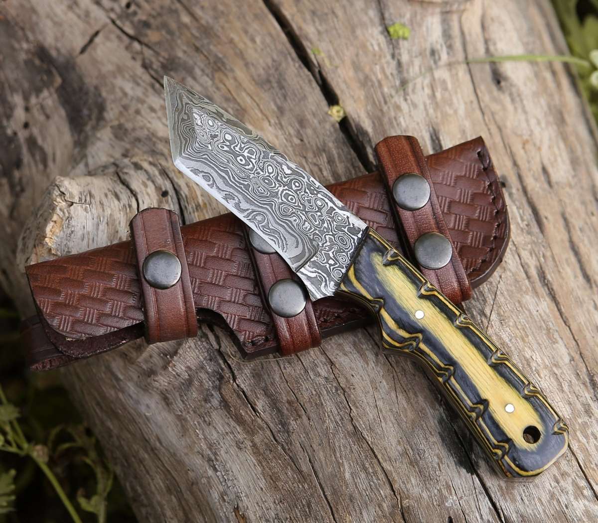 Marauder Damascus Tanto Knife with Pakkawood Handle - Shokunin USA