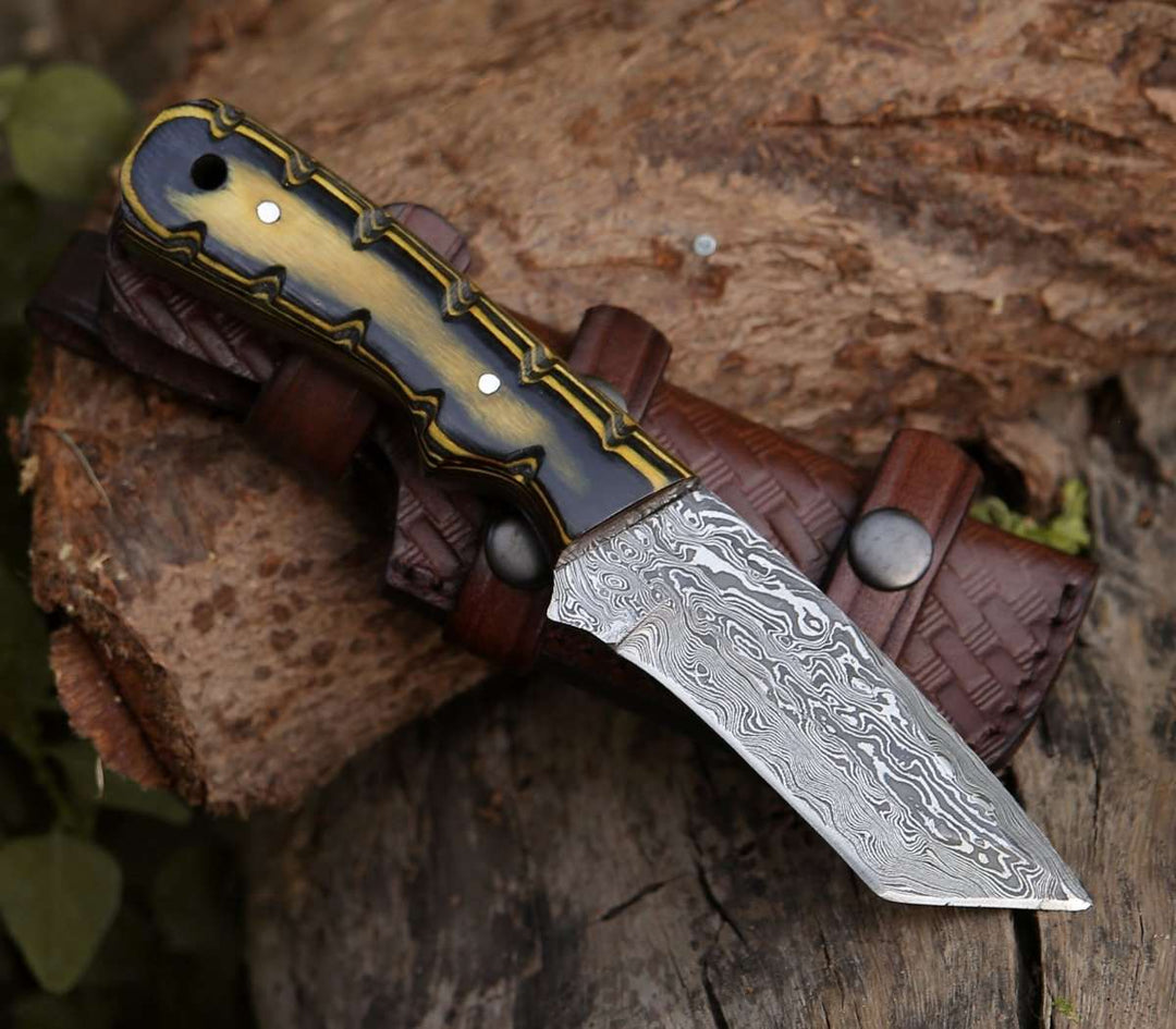 Marauder Damascus Tanto Knife with Pakkawood Handle - Shokunin USA
