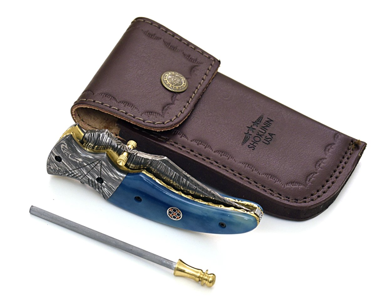 Utility Knife - Nebula Damascus Pocket Knife with Bone Handle - Shokunin USA