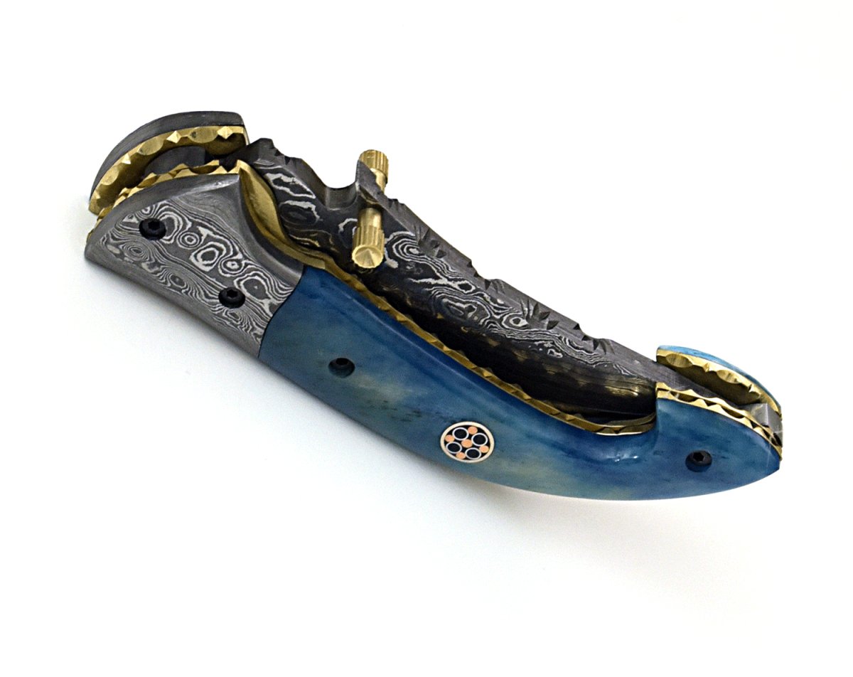 Folding Pocket Knife - Dionysus Gentleman's Pocket Knife with Bone Handle & Leather Sheath - Shokunin USA