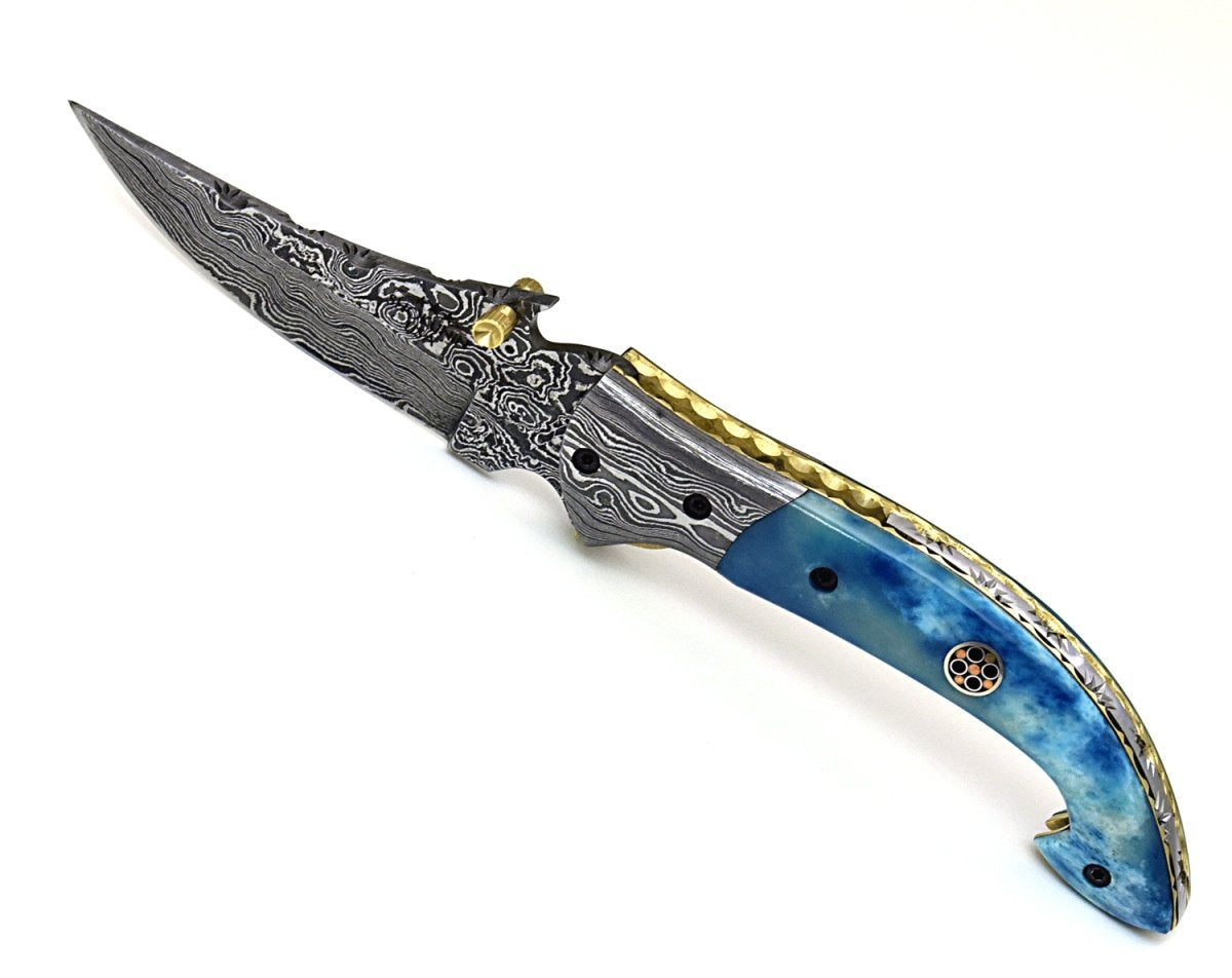Folding Pocket Knife - Dionysus Gentleman's Pocket Knife with Bone Handle & Leather Sheath - Shokunin USA