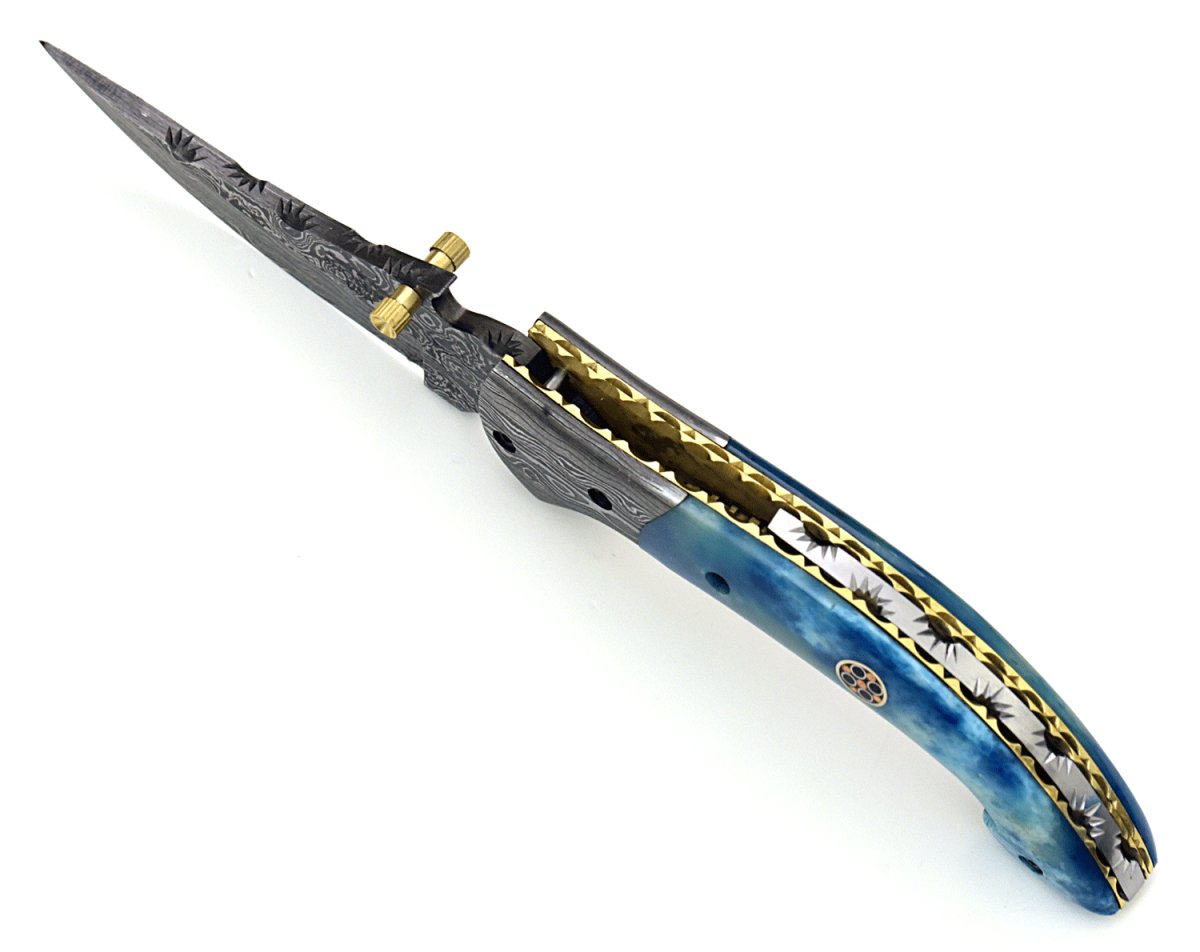 Folding Pocket Knife - Dionysus Gentleman's Pocket Knife with Bone Handle & Leather Sheath - Shokunin USA