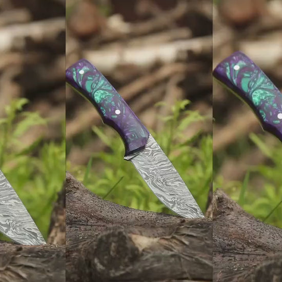 DAMASCUS KNIFE, CUSTOM hunting knife, Hand Made, Damascus steel hunting knife, Damascus Guard, Resin scales