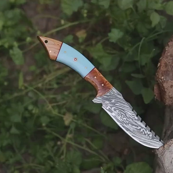 SHOKUNIN USA - Savage Tracker - Damascus Hunting Knive  - 10.0 in., Personalized for Perfect Husband, Father's Day, or Anniversary Gift
