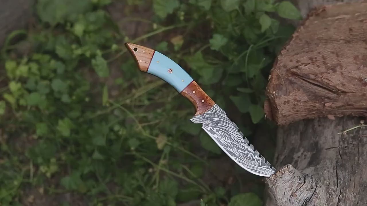 SHOKUNIN USA - Savage Tracker - Damascus Hunting Knive  - 10.0 in., Personalized for Perfect Husband, Father's Day, or Anniversary Gift