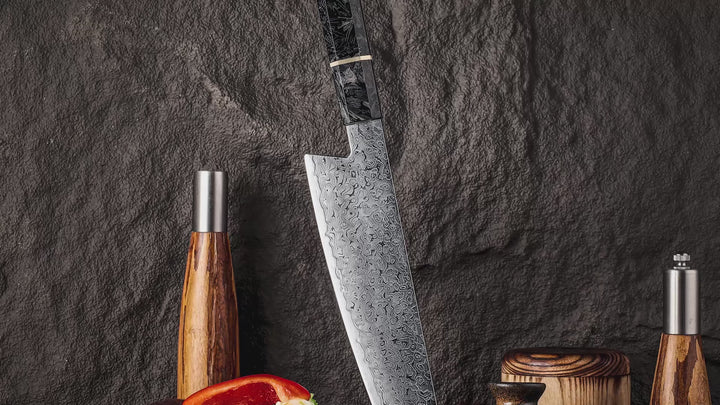 Cobalt Premium Japanese Chef Knife 8" VG-10 Damascus Steel with Carbon Fiber Handle &amp; Leather Sheath