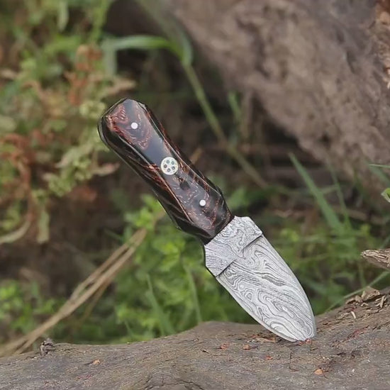 Custom Handmade Damascus Dagger Knive - Double-Edged Blade with Pine Cone Handle and Boot Knive Design - Ideal for Hunting Everyday Carry.