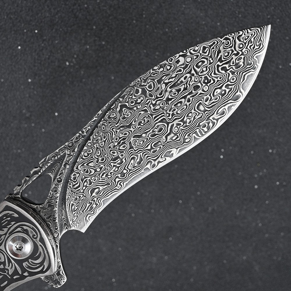 Athena VG10 Handmade Damascus Pocket Knife with Clip &amp; Exotic Ebony Wood Handle