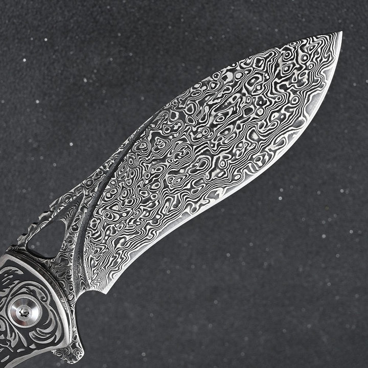 Athena VG10 Handmade Damascus Pocket Knife with Clip &amp; Exotic Ebony Wood Handle