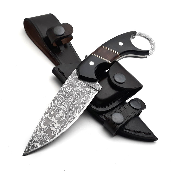 Shadow Damascus Knife with Horn &amp; Exotic Rose Wood Handle