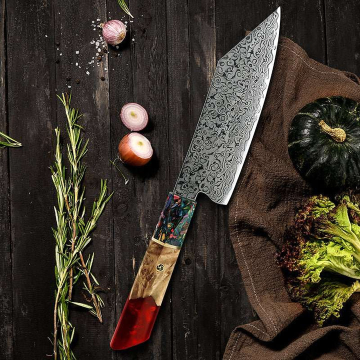 Pristine VG10 Chef Knife 10.5" with Exotic Olive Wood &amp; Resin Handle - Shokunin USA