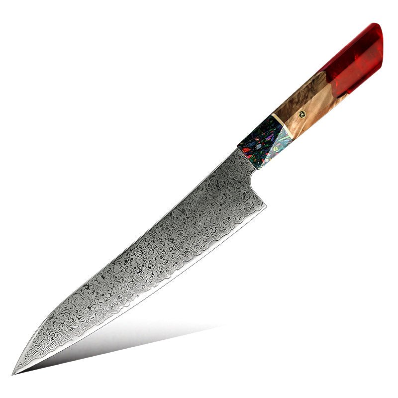 Chef Knife Set - Pristine Japanese Chef Knife Set with VG-10 Damascus Steel Exotic Stabilized Olive Wood Handle & Sheath - Shokunin USA