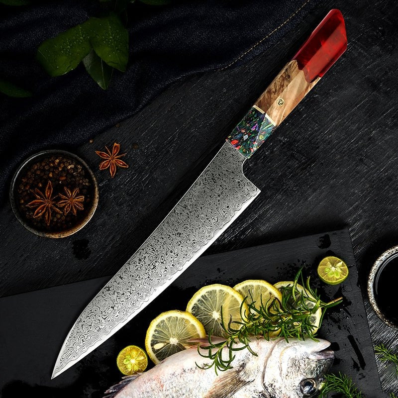 chef knives gifts for husbands - Pristine VG10 Damascus Chef Knife with Olive Burl Wood Handle - Shokunin USA