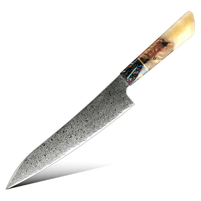 Chef Knife - Pristine Japanese VG10 Damascus Chef Knife with Olive Burl Wood Handle - Shokunin USA