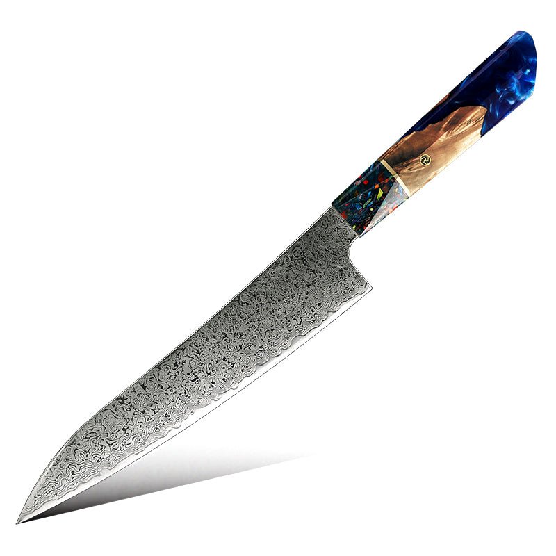 Chef Knife - Pristine Japanese VG10 Damascus Chef Knife with Olive Burl Wood Handle - Shokunin USA