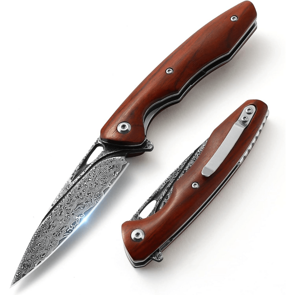 Quicksilver Japanese Damascus - Quicksilver Handmade Japanese Damascus Pocket Knife with Exotic Red Sandalwood Handle - Shokunin USA