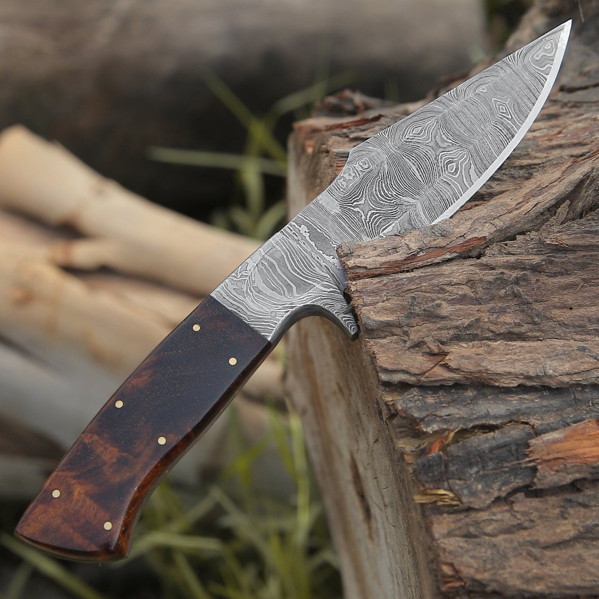 Damascus Knife - Radiant Damascus Hunting Knife with Rosewood Handle - Shokunin USA