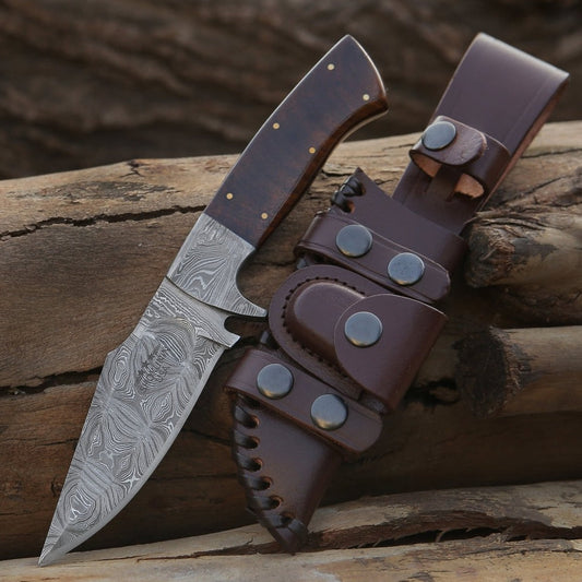 Damascus Knife - Radiant Damascus Hunting Knife with Rosewood Handle - Shokunin USA