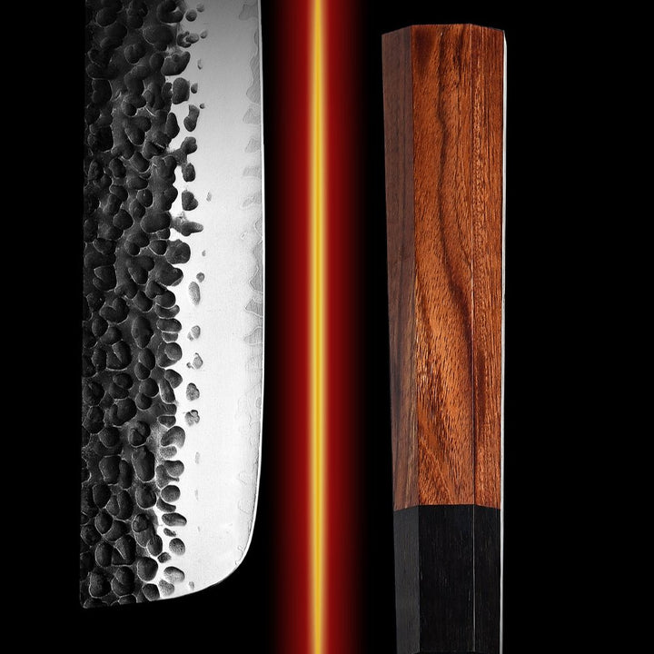 engraved Japanese kitchen knives - Ryujin™ 7.0" Japanese Nakiri Knife with Rosewood &amp; Ebony Wood Handle - Shokunin USA