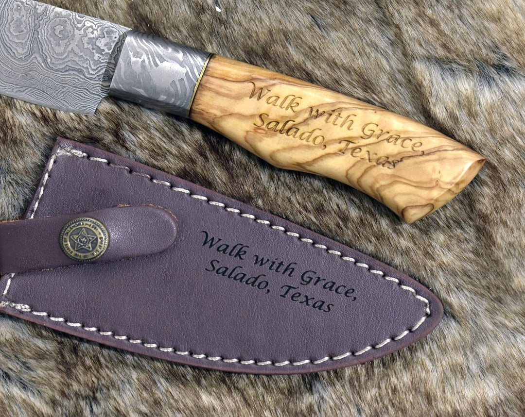field dressing knives for anniversaries - Sculptor Camp Knife with Exotic Olive Wood Handle - Shokunin USA
