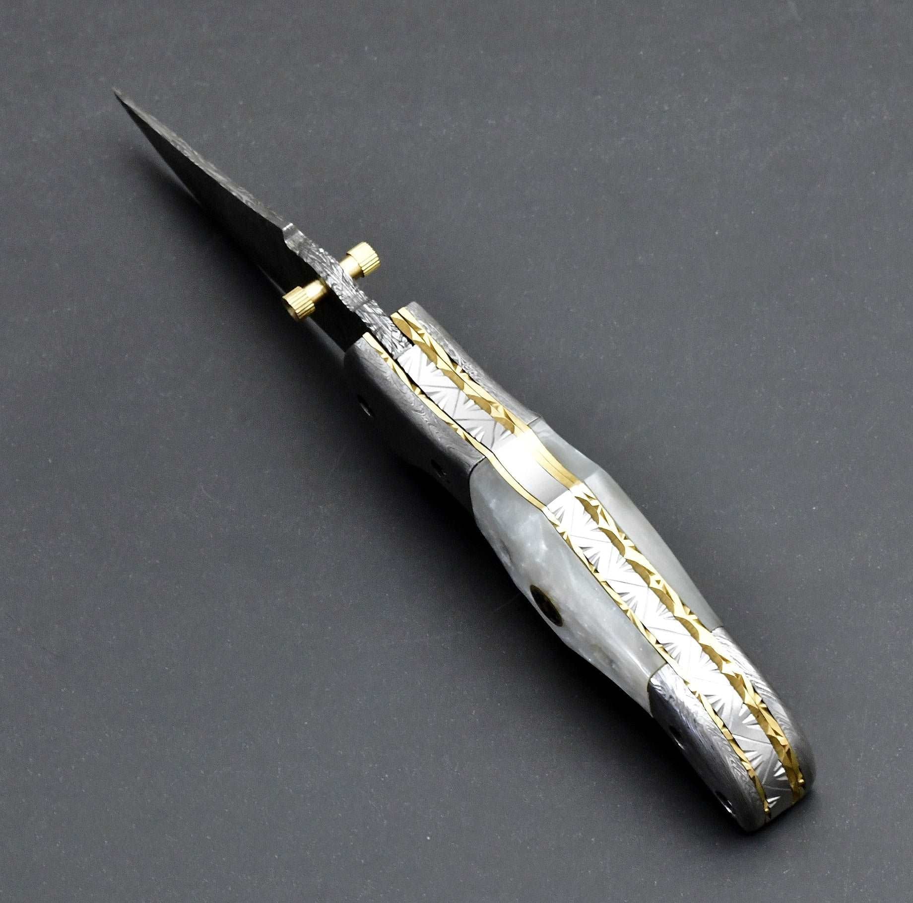 Pocket Knife - Celtic Gentleman's Folding Knife with Pearl Handle and Knife Sharpener - Shokunin USA