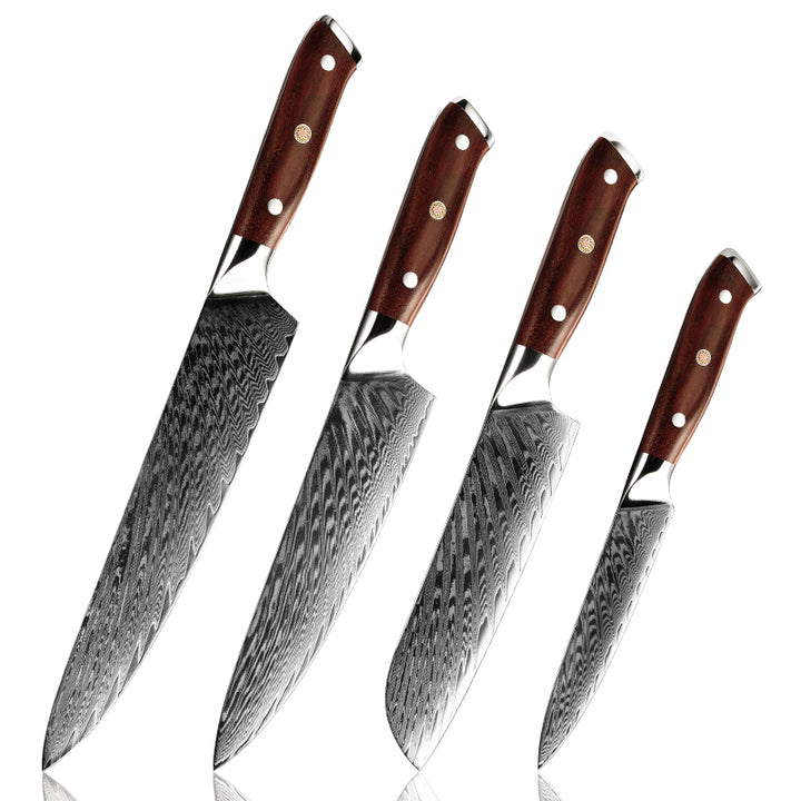 chef knife set - Splendor Knife Set 4 Piece VG10 Damascus Steel with Pakkawood Handle &amp; Sheath - Shokunin USA