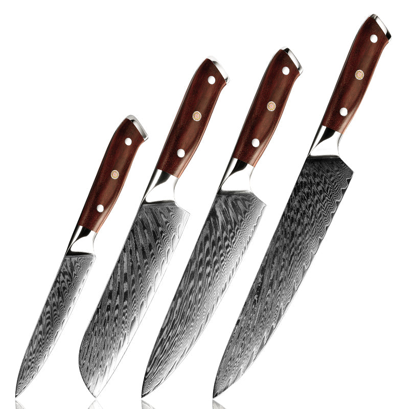 chef knife set - Splendor Knife Set 4 Piece VG10 Damascus Steel with Pakkawood Handle &amp; Sheath - Shokunin USA