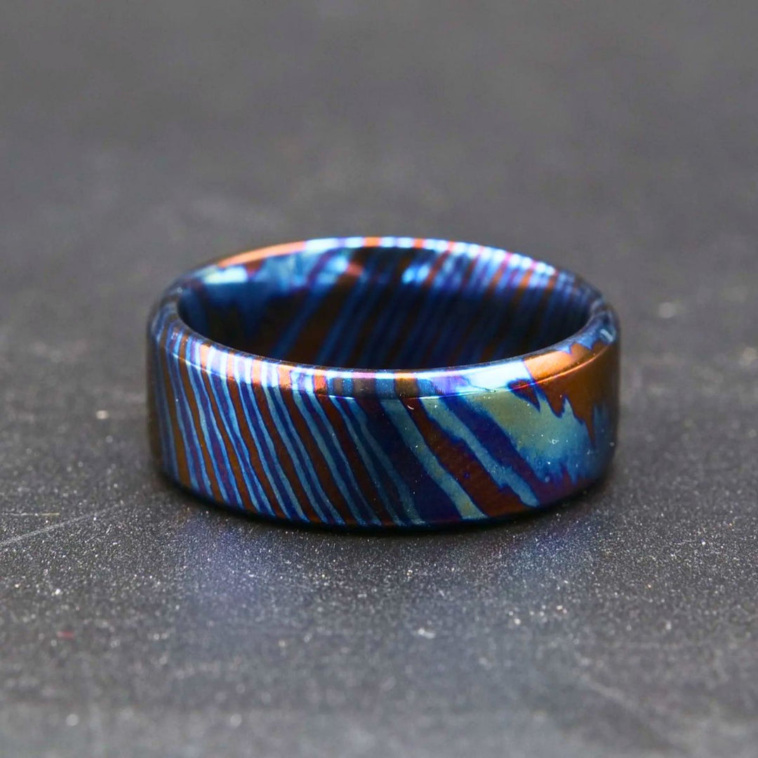 Titan Damascus – Titan Handcrafted Timascus / Titanium Damascus Ring – Unique Metal Pattern &amp; Bold Design – shokuninusa