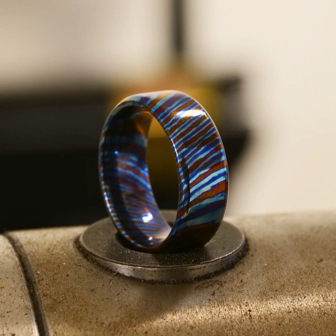 Titanium Damascus Ring – Titan Handcrafted Timascus / Titanium Damascus Ring – Unique Metal Pattern &amp; Bold Design – shokuninusa
