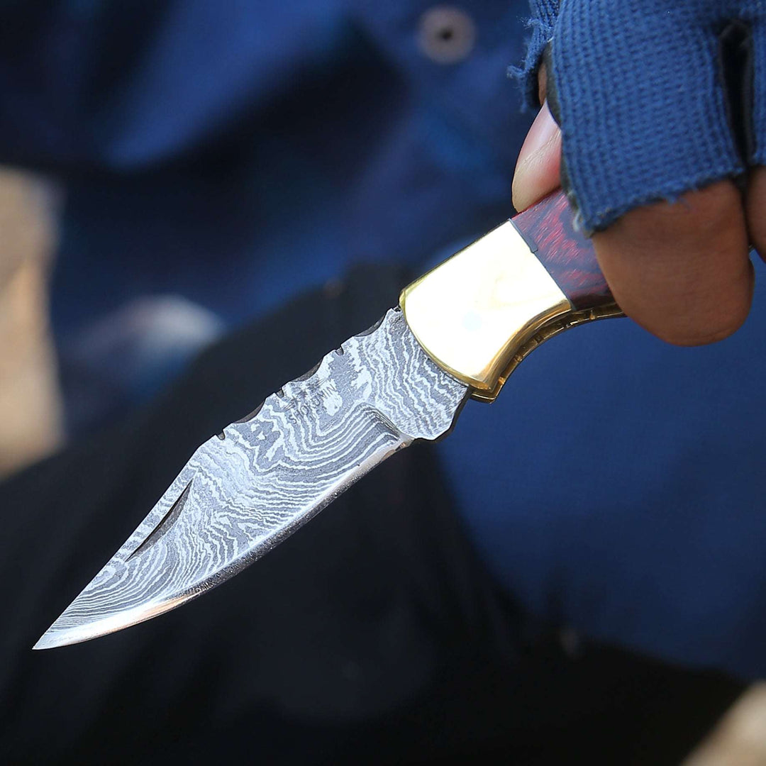 Pocket Knife - Firestrike Pocket Knife with Bull Horn &amp; Pakkawood Handle - Shokunin USA