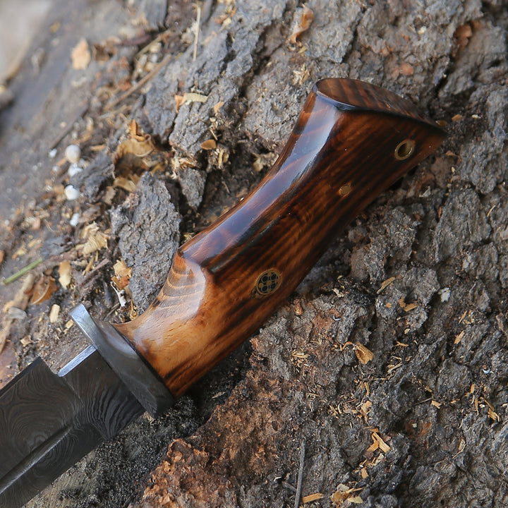 Frontier Custom Damascus Steel Knife with Charred Oak Wood Handle - Shokunin USA