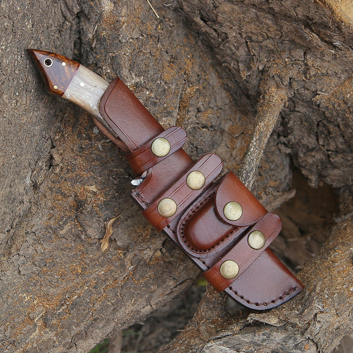Damascus Knife - Ravager Handmade Damascus Knife with Mother of Pearl Resin &amp; Rosewood Handle - Shokunin USA