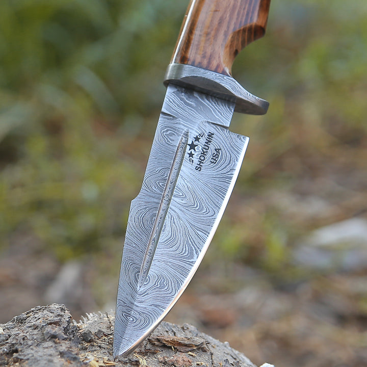 Frontier Custom Damascus Steel Knife with Charred Oak Wood Handle - Shokunin USA