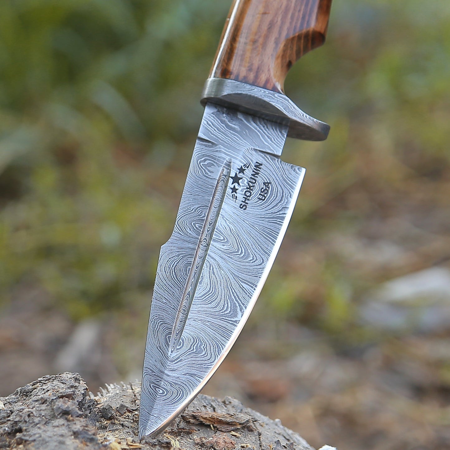 Utility Knife - Frontier Custom Damascus Steel Knife with Charred Oak Wood Handle - Shokunin USA