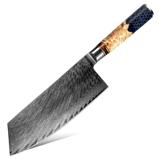 Cleaver knives - Yamato VG10 Damascus Cleaver Knife with Exotic Olive Wood & Honeycomb Composite Handle - Shokunin USA