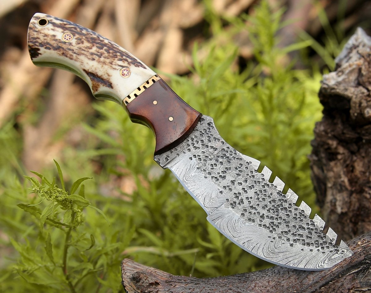 Utility Knife - Zeus Tracker Knife with Antler & Rose wood Handle - Shokunin USA