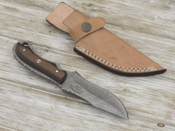 Damascus Knife - Alchemy Damascus Skinning Knife with Micarta Handle - Shokunin USA