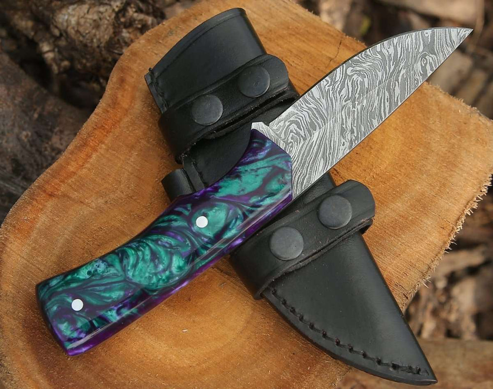 Arcane Handmade Damascus Hunting Knife with Resin Handle - Shokunin USA