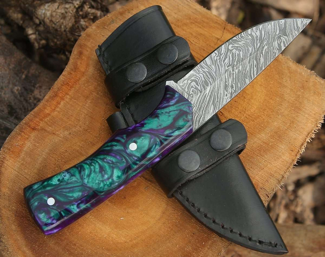 Arcane Handmade Damascus Hunting Knife with Resin Handle - Shokunin USA