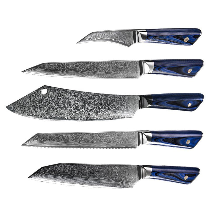 Chef Knife Set - Azure Japanese VG10 Damascus Chef Knife Set with G10 Handle and Sheath - Shokunin USA